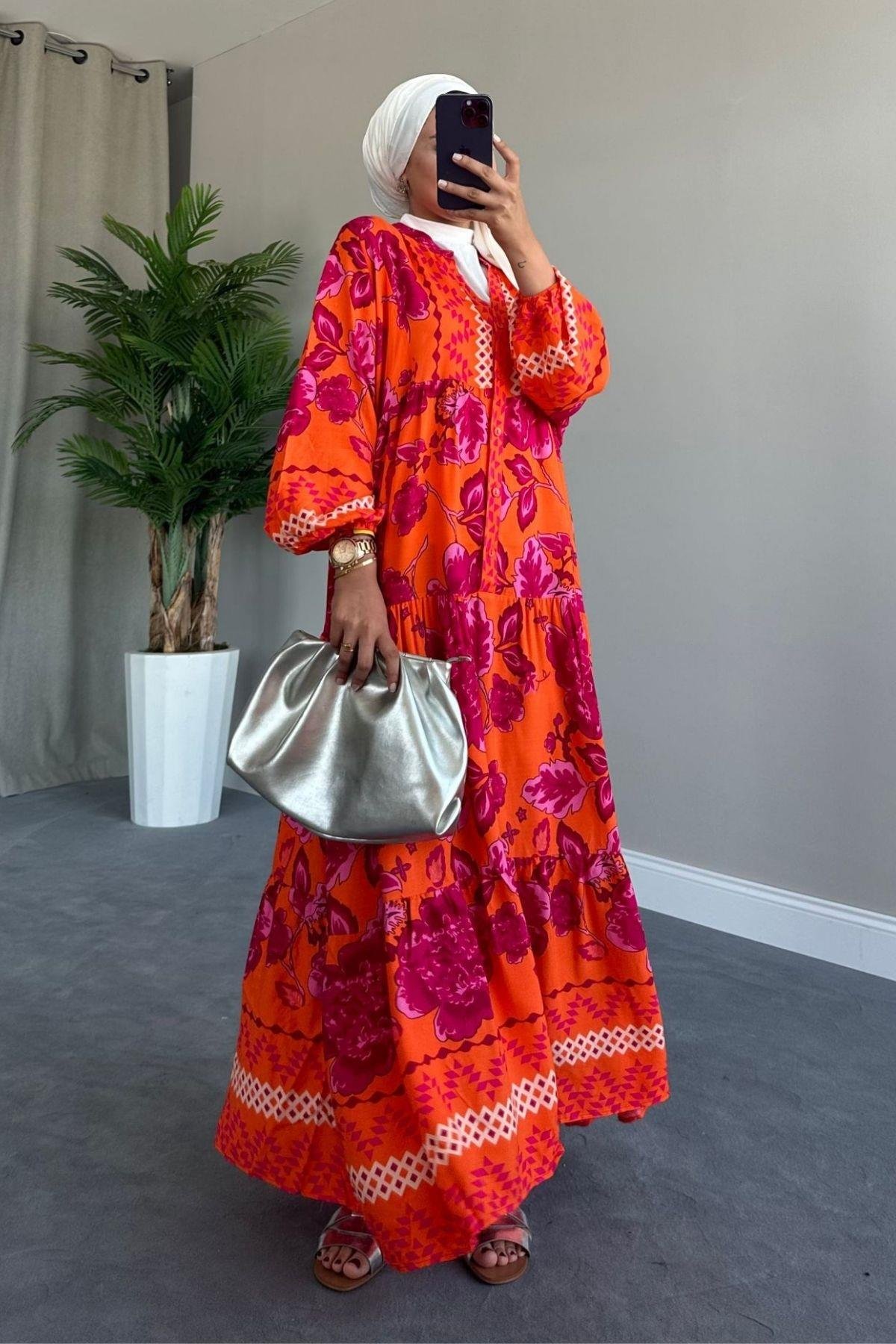 Efil Elbise Turuncu – Haza Moda | Tesettür Giyim