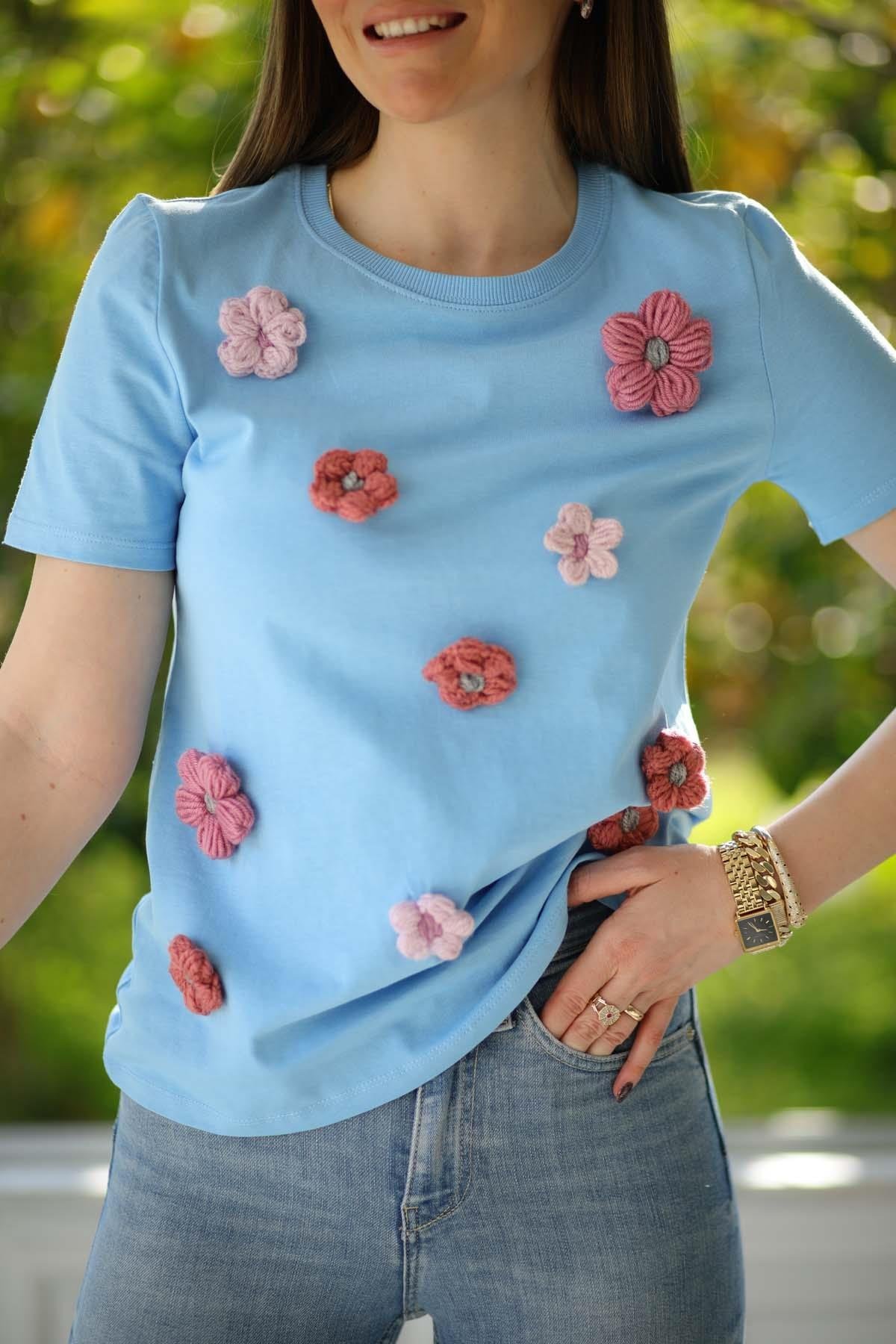 Opuwo Çiçek İşlemeli T-shirt Mavi