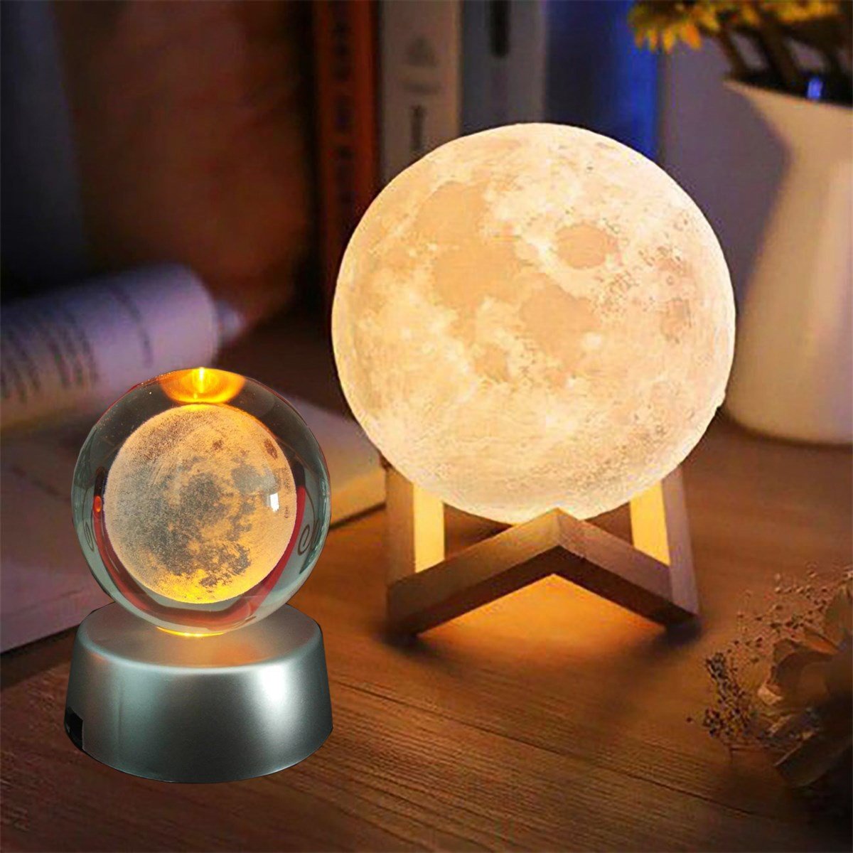 3D Ay Mom Sarı Renk Gece Lambası ve Dolunay Ay Gezegen Işıklı Cam Küre -  Çılgın Trend Ürünleri