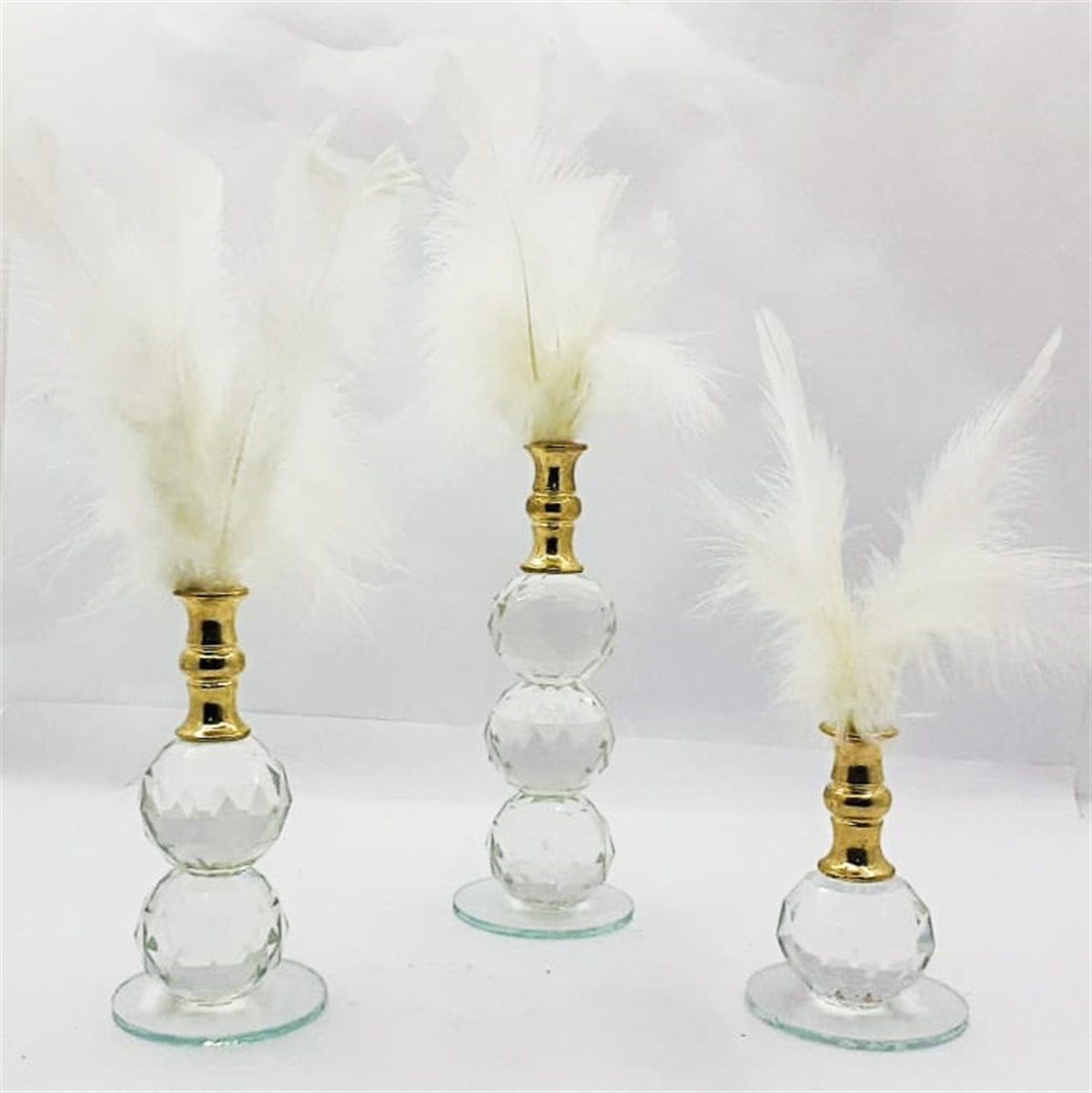 Beyaz Tüy kristal samdan 3lü set - Çılgın Trend Ürünleri