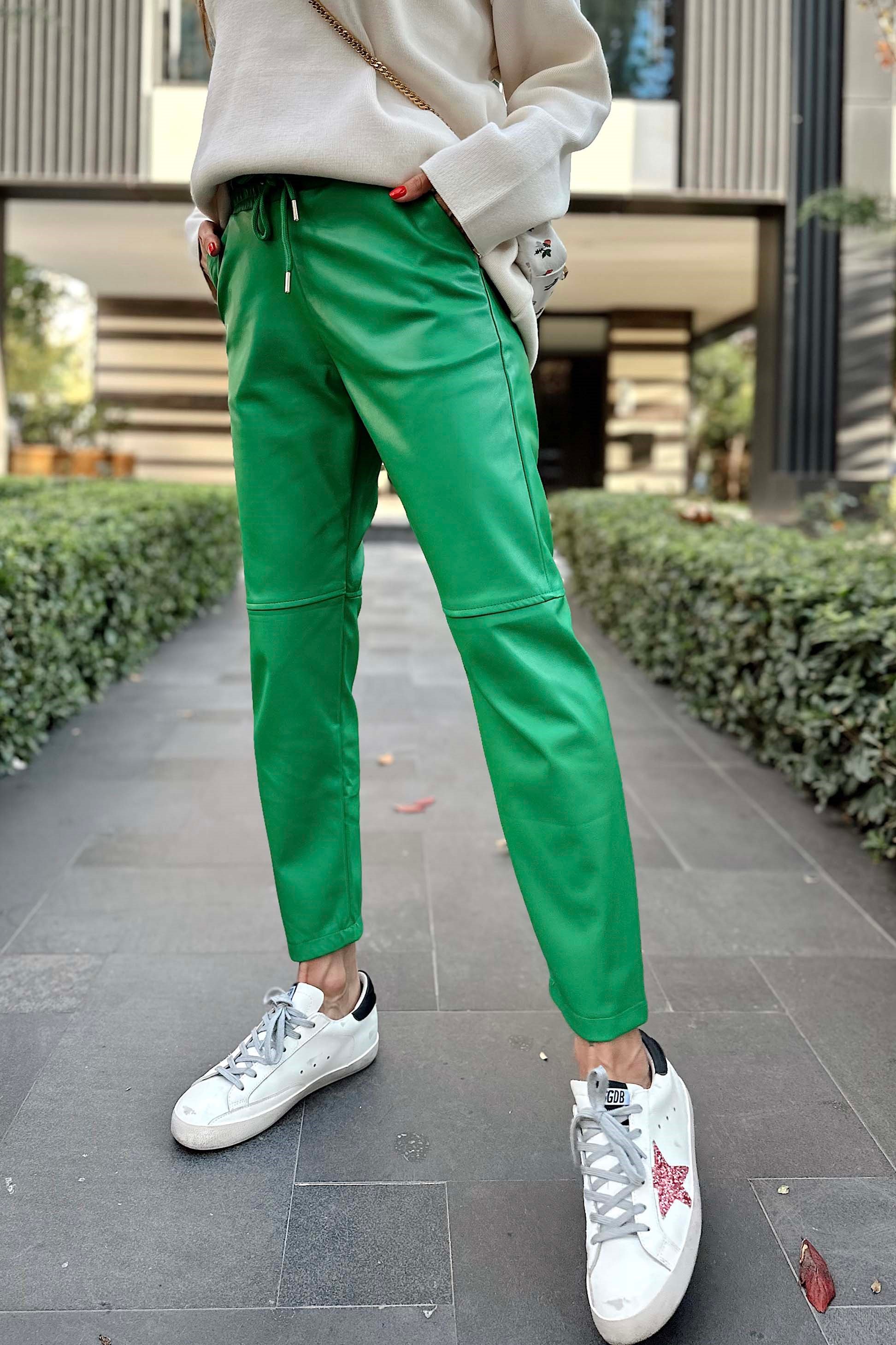 Deri Pantolon Yeşil - Butik Gardrop