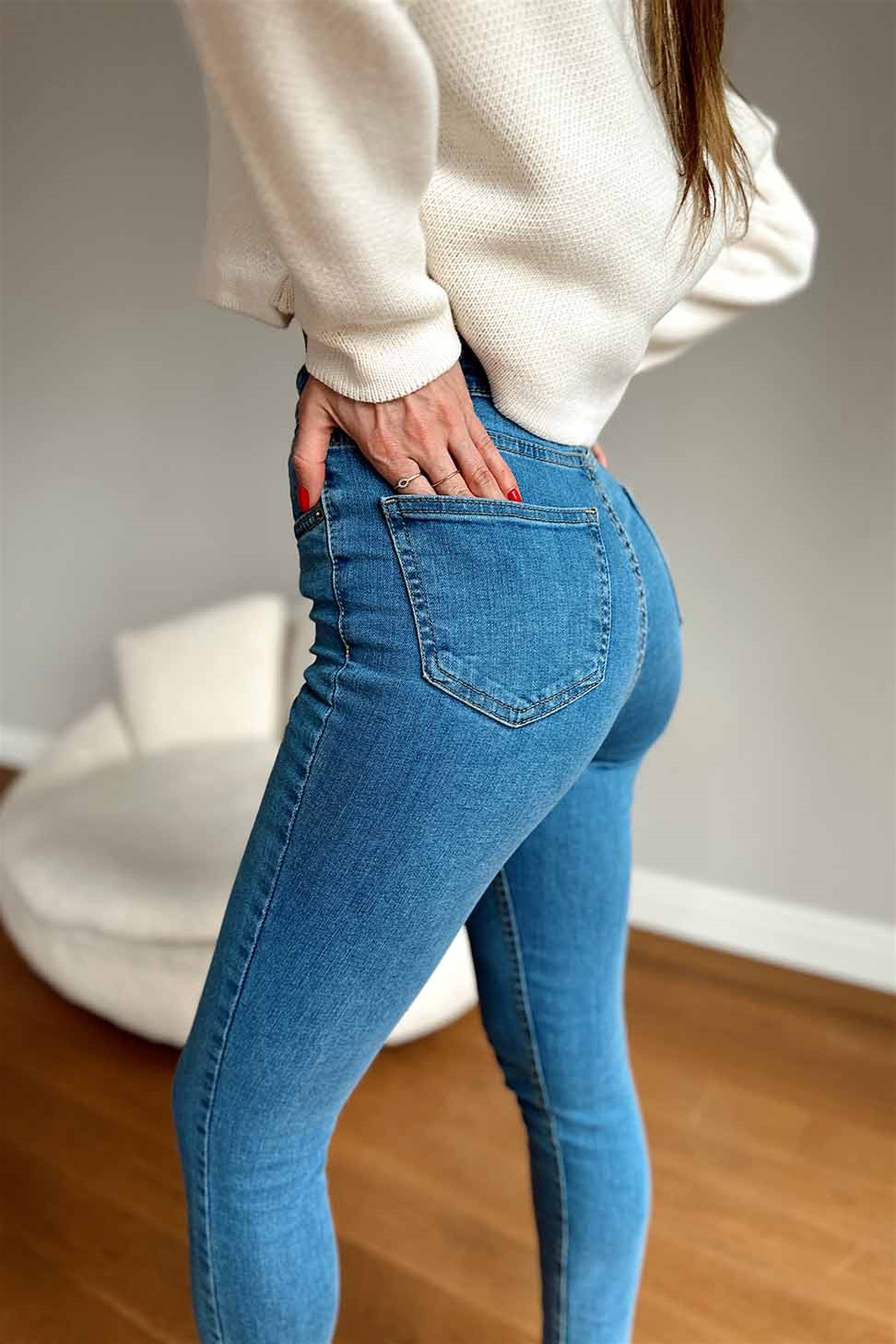 Topshop Ultra Yüksek Bel Dar Likralı Kadın Jean Pantolon Mavi - Butik  Gardrop