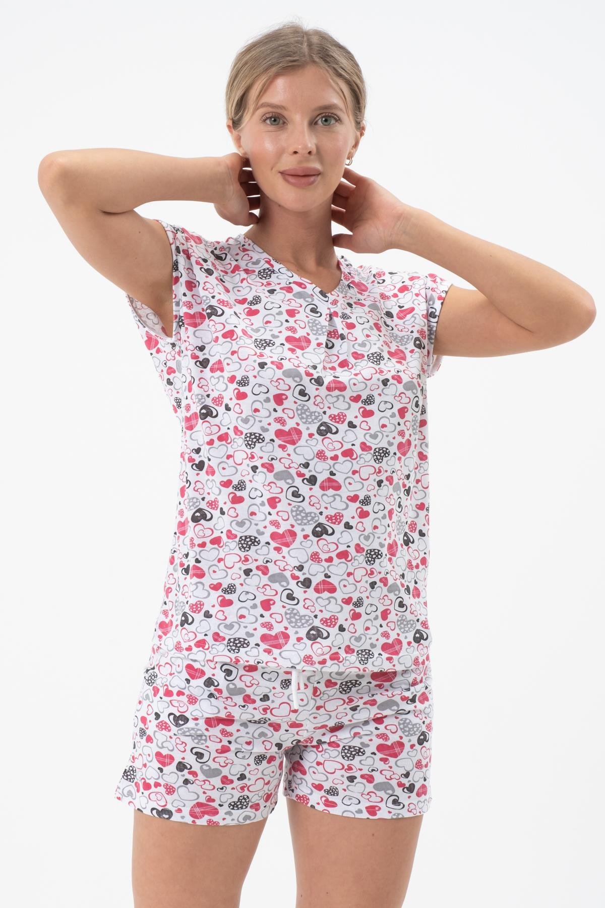 Kadın Pijama Takımı Şort Tişört Gecelik %100 Pamuk