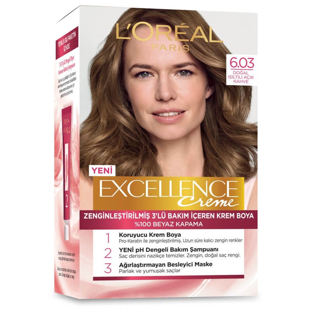 Loreal Paris Excellence Creme Saç Boyası 6-03 Doğal Işıltılı Açık Kahve |  Ehersey.com