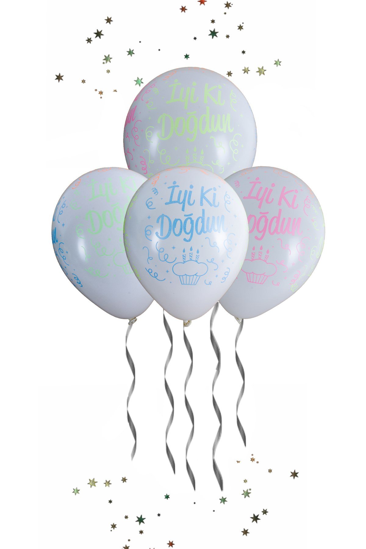 İyi Ki Doğdun Renkli Baskılı Beyaz Lateks Balon 10'lu