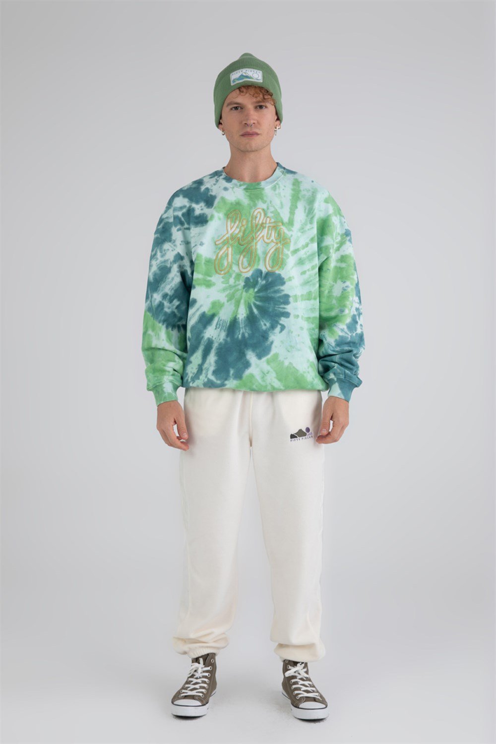 Erkek Petrol Yeşil Batik Oversize Sweatshirt - Fifty Pieces