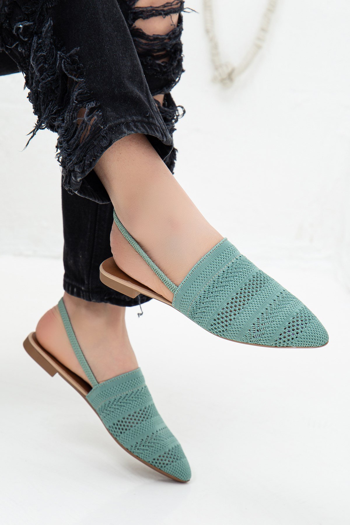 Örme Tekstil Baretli Yeşil Kadın Sandalet