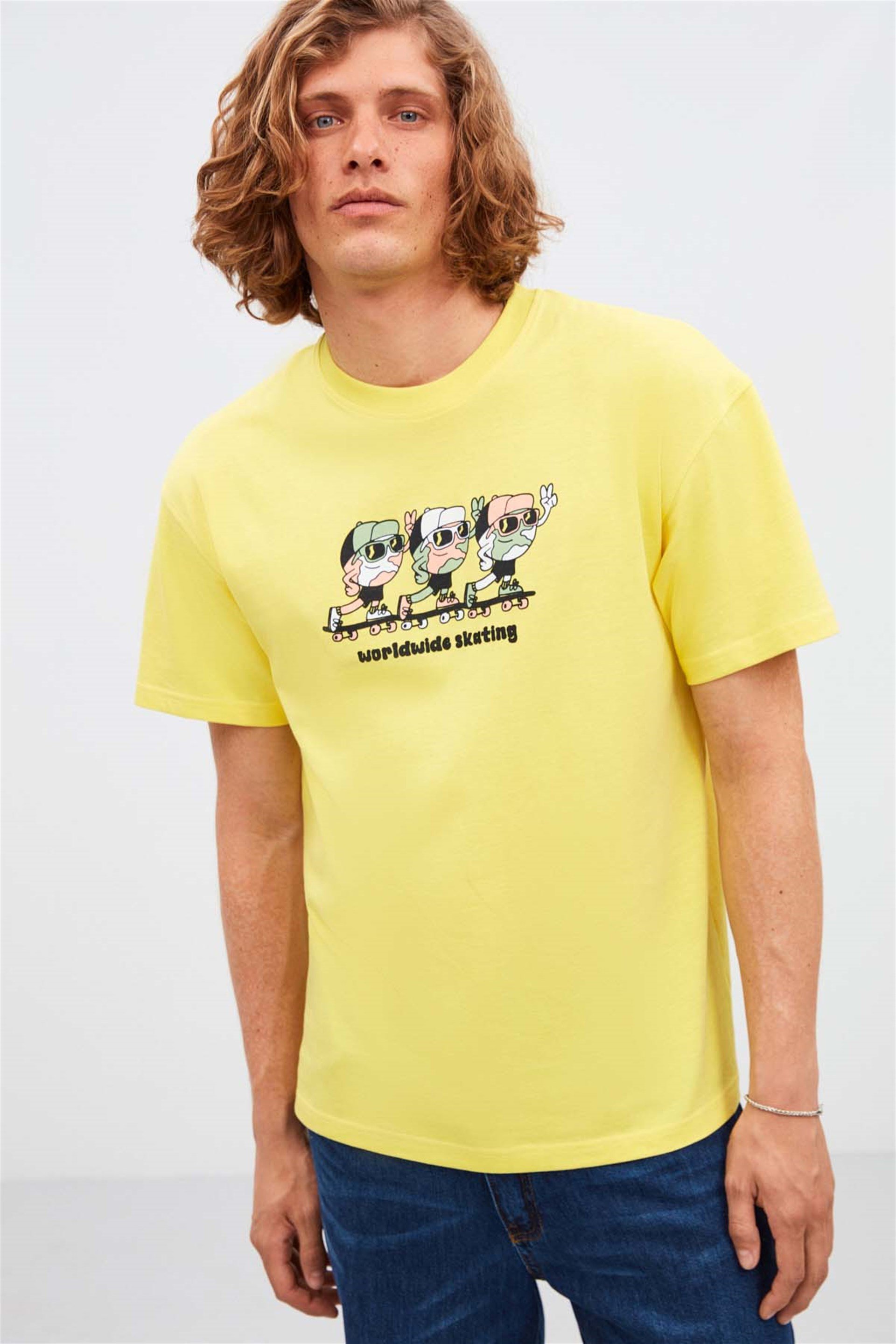 SKATER Örme Oversize Sarı T-Shirt | Grimelange