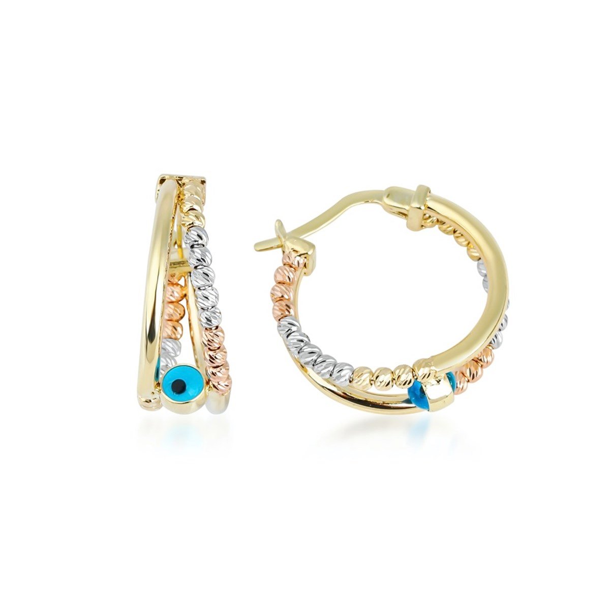 Altın Nazar Boncuklu Halka Küpe - EMA Jewellery