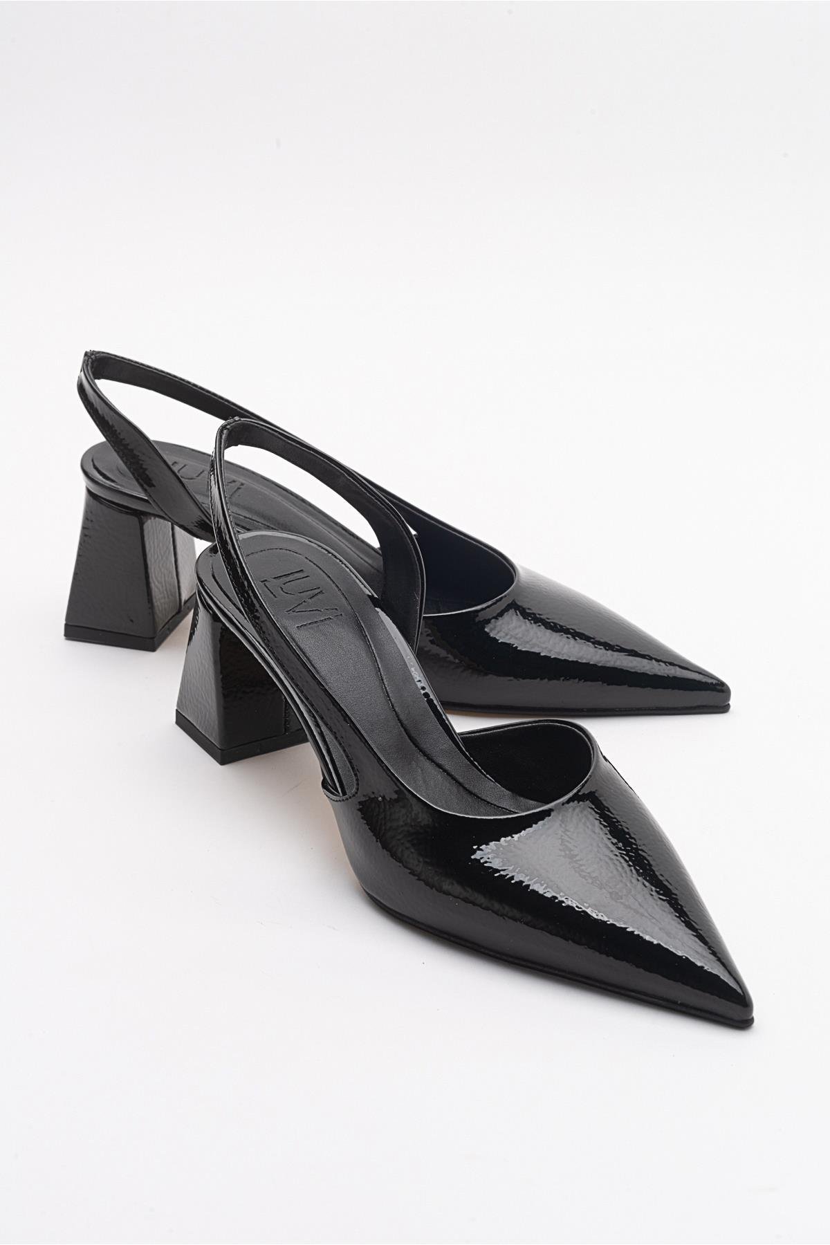 ALSO Siyah Kırışık Rugan Kadın Topuklu Ayakkabı