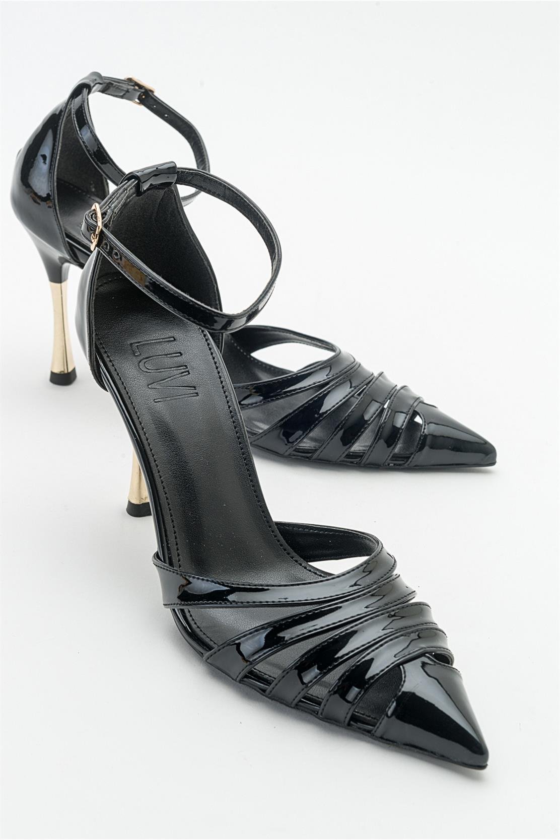 PİED Siyah Rugan Kadın Topuklu Ayakkabı