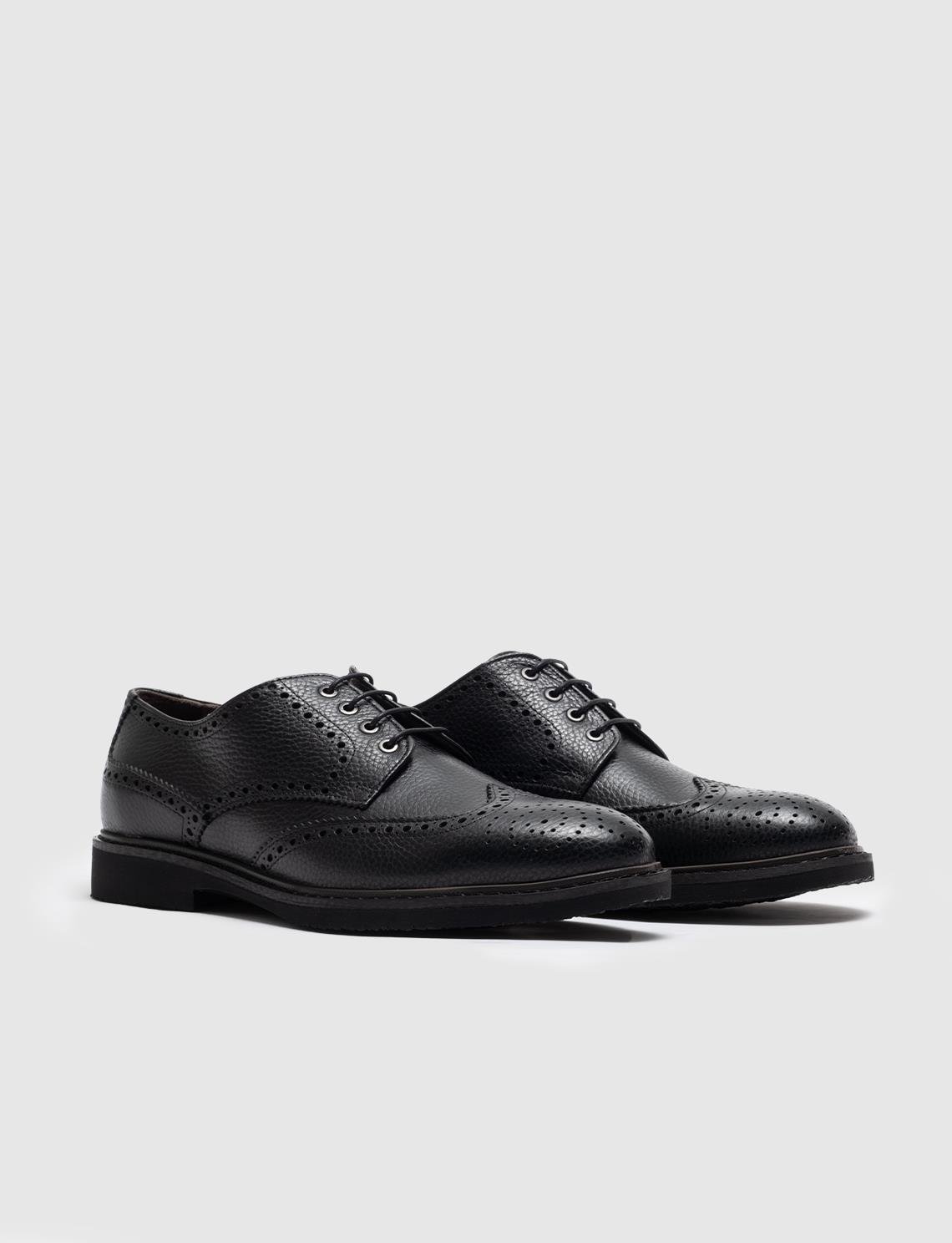 Hakiki Deri Siyah Bağcıklı Poliuretan Taban Erkek Günlük Ayakkabı | Cabani