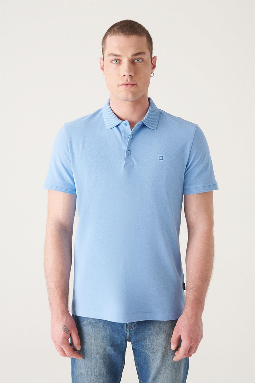 Mavi Polo Yaka Basic Slim Fit Dar Kesim T-Shirt