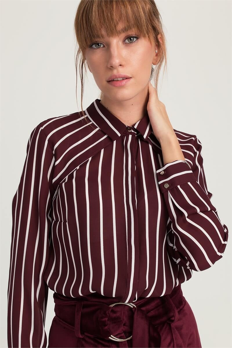 Bordo Gömlek Yaka Uzun Kol Gömlek | Kadın Giyim | Setre