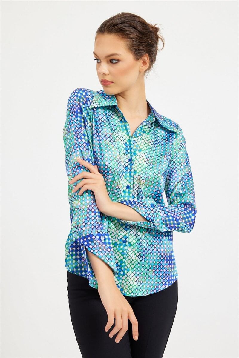 Kadın Saks Çok Renkli Gömlek ST070W55326001 | Setre