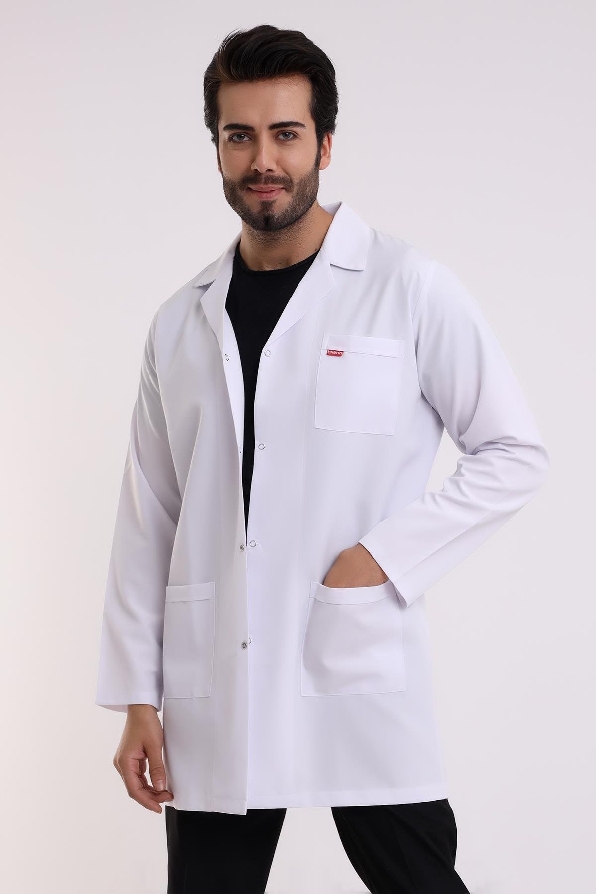 Beyaz Doktor Öğretmen Erkek Önlük Ara Boy Ceket Yaka