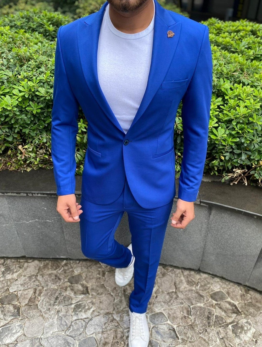 Parlement Mavi Spor Takım Elbise Sivri Yaka Slim Fit | Agustini