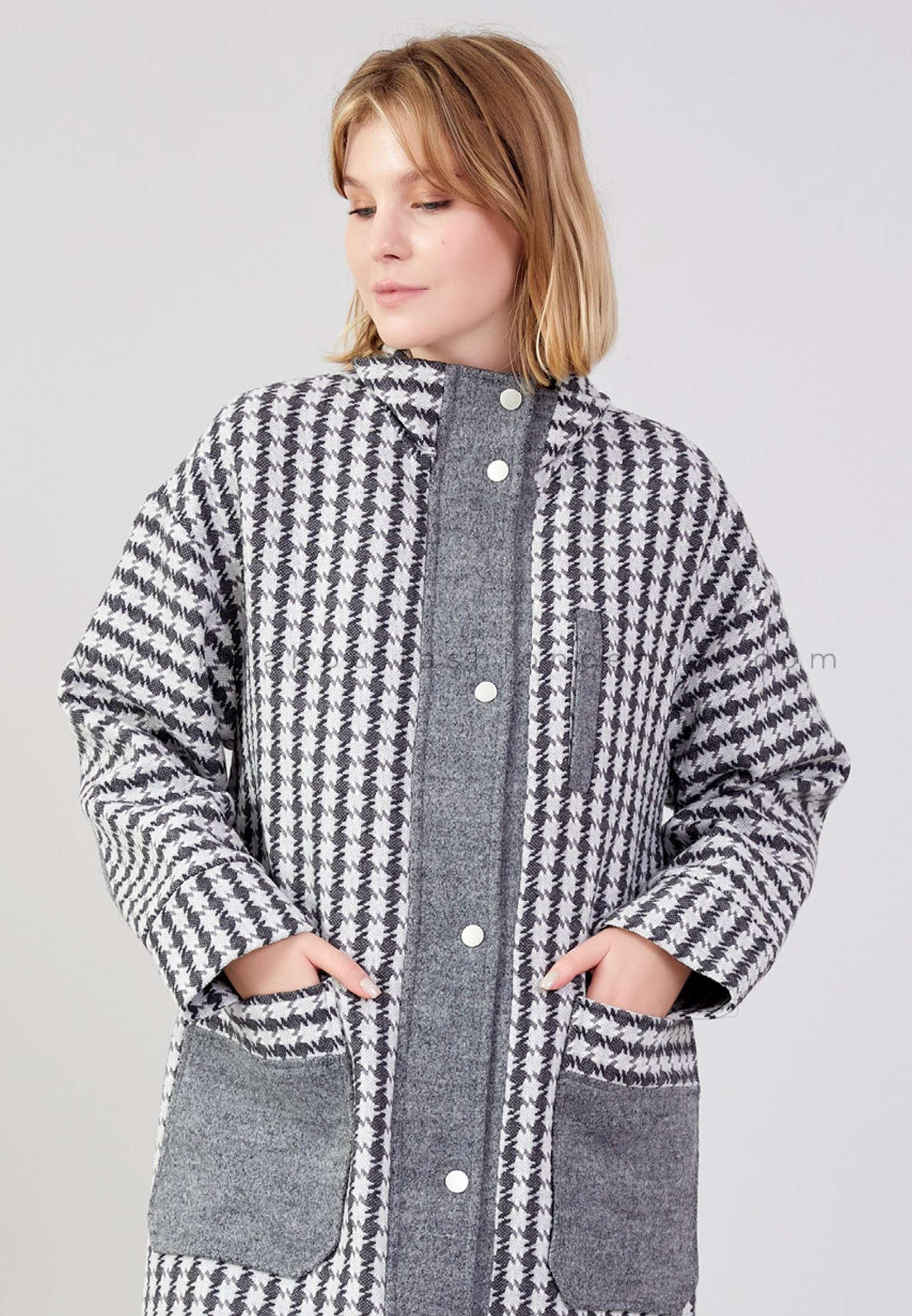 POLİN Wool Monogram Regular Grey Coat Pol24k52001org