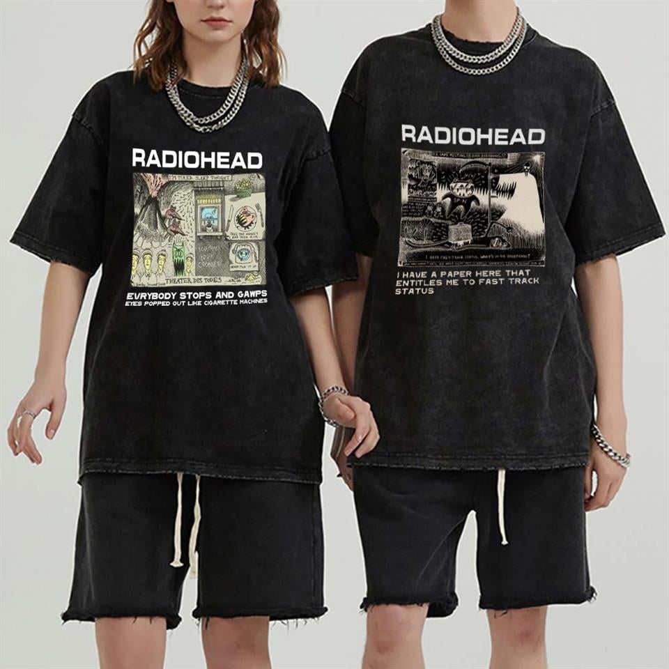 Yıkamalı Radiohead Poster Baskılı Unisex Oversize Vintage Eskitme T-shirt |  T-SHİRT