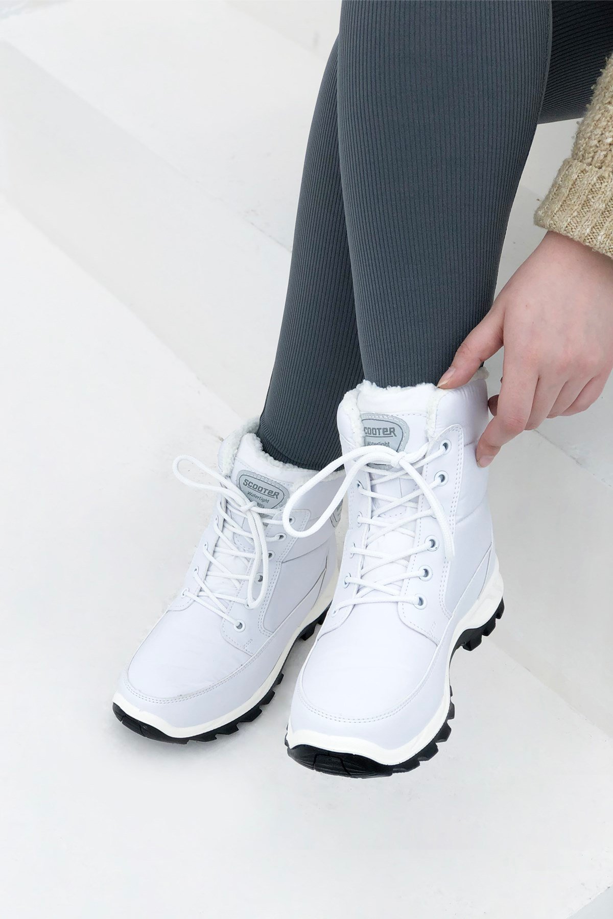 SCOOTER 5548 Kadın Su Geçirmez Bot Tekstil Beyaz | My Bella Shoes