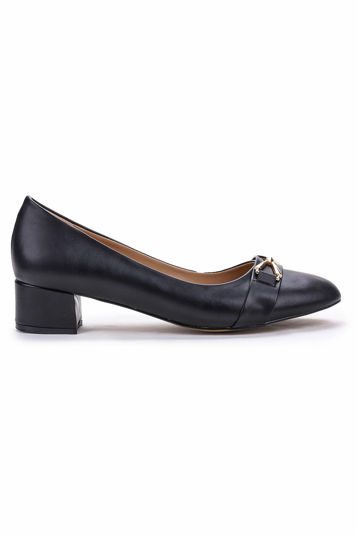 Malcom Büyük Numara Kadın 4 Cm Topuklu Babet Ayakkabı Siyah