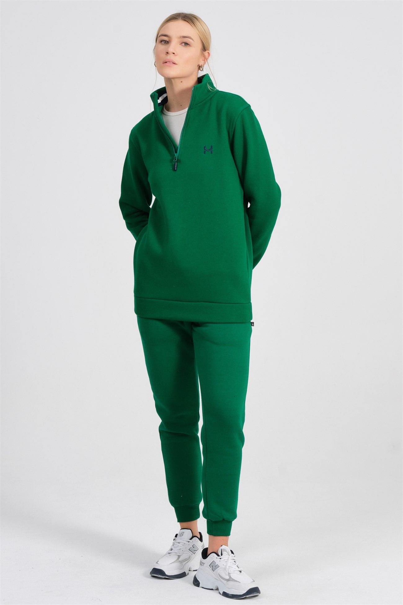 KRE Kadın Benetton Yeşili İçi Polarlı Eşofman Takımı