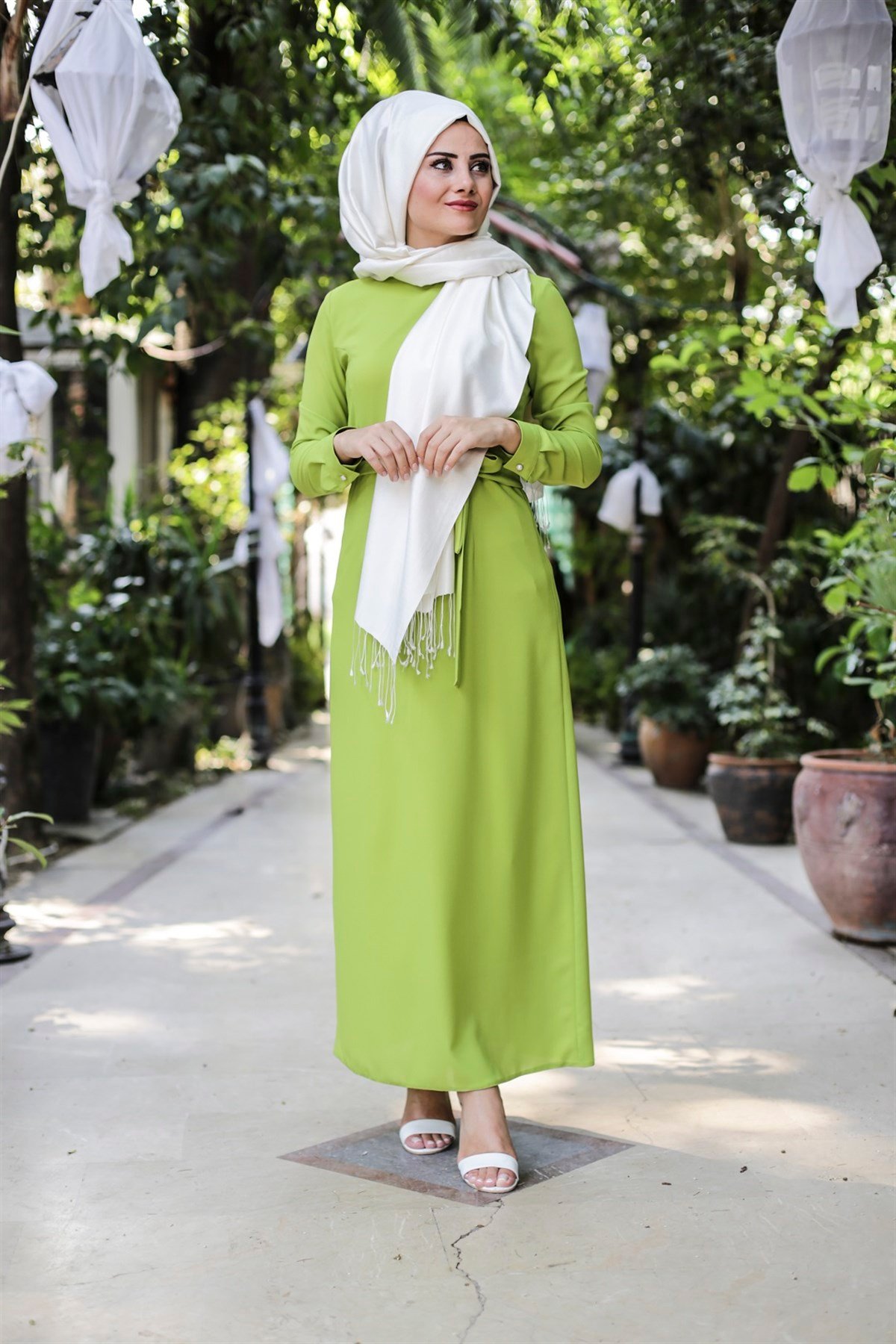 Hira Tesettür Elbise Yağ Yeşili - Piennar Design