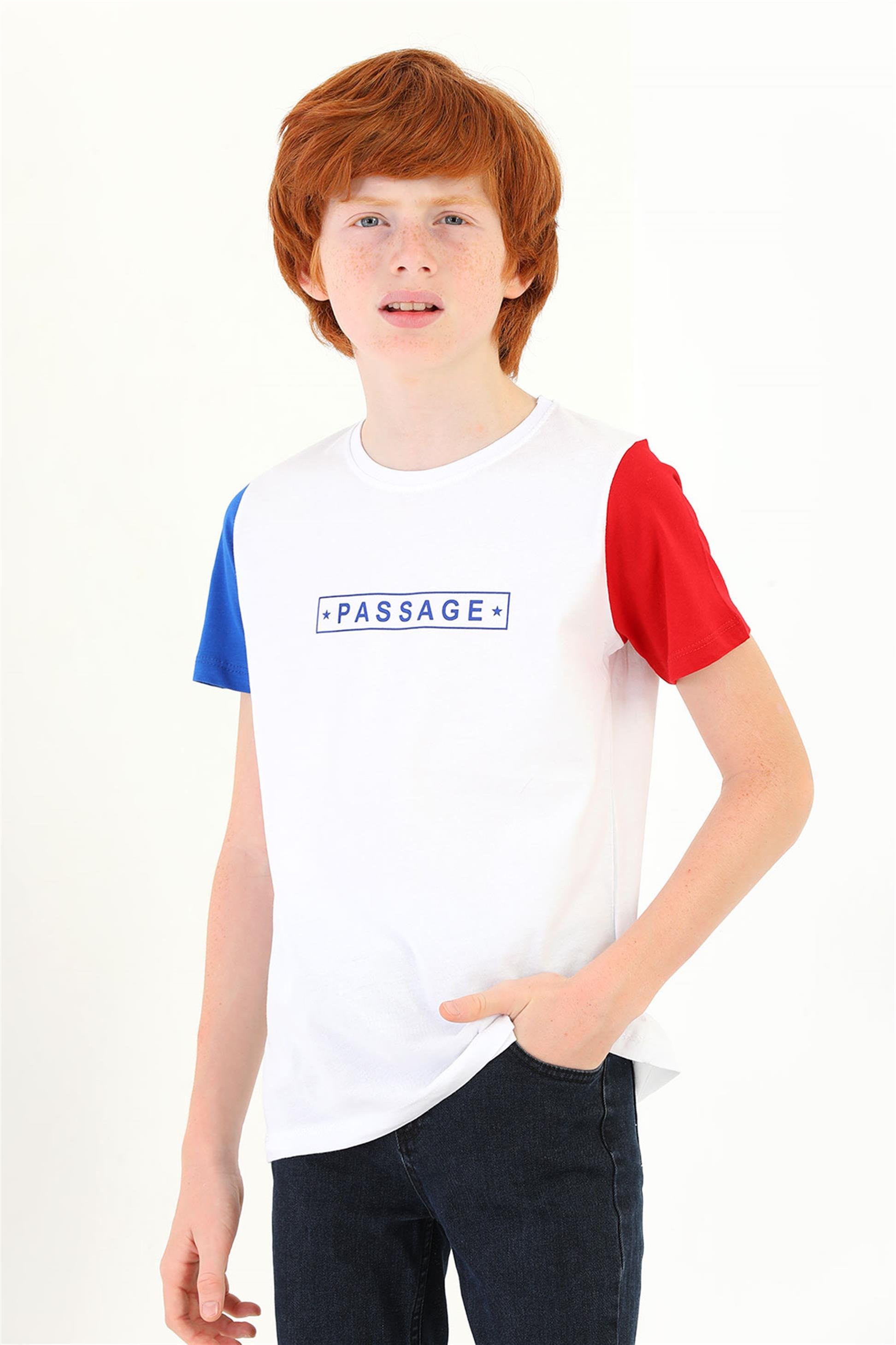 Erkek Çocuk Beyaz Renkli Kısa Kollu Passage Baskılı Tişört | Acar