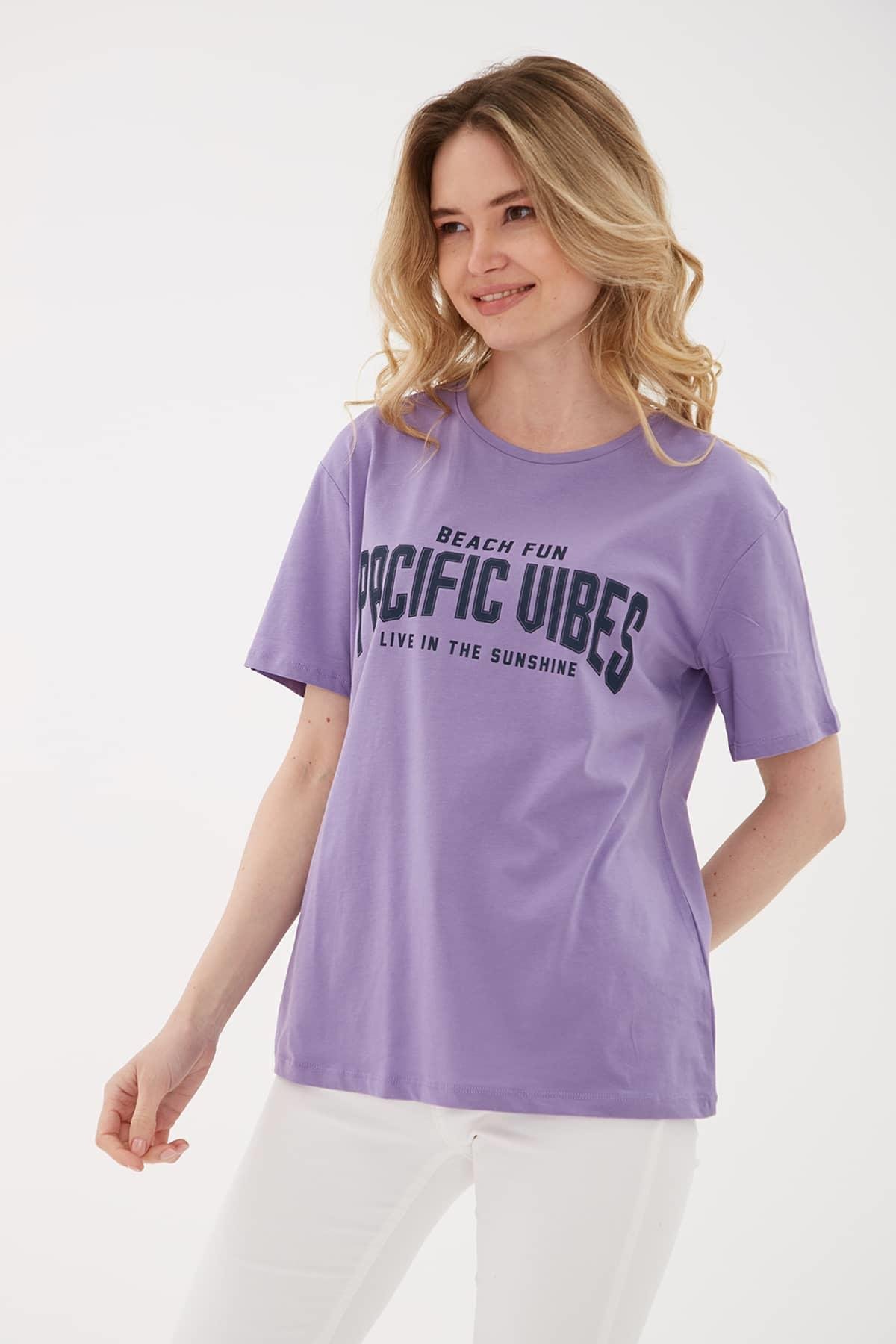 Baskılı T-Shirt Lila / Lilac Kadın T-Shirt | Fashion Friends