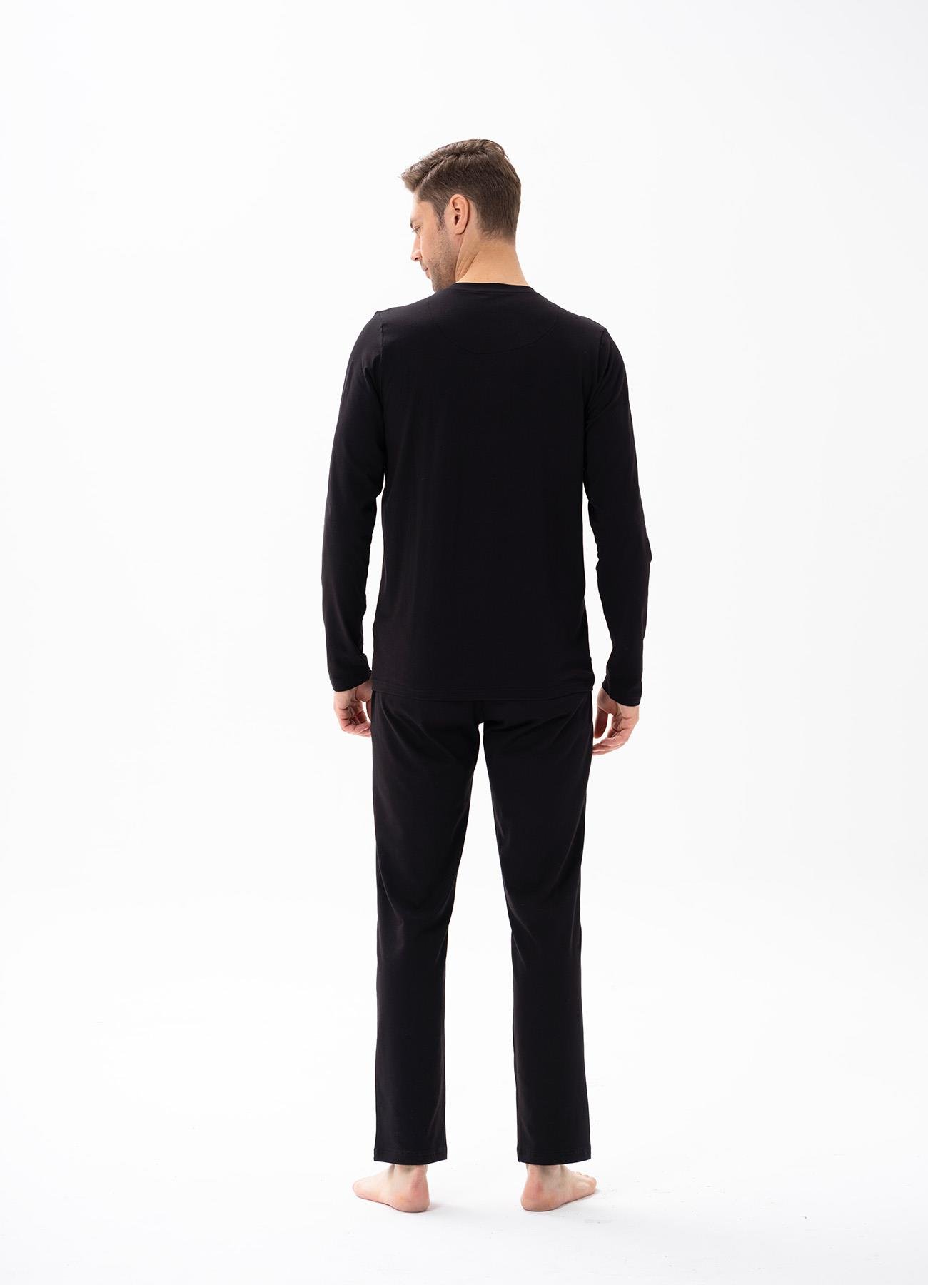 Erkek Siyah Önden Düğmeli Pijama Takımı 15163 | Jiber İç Giyim