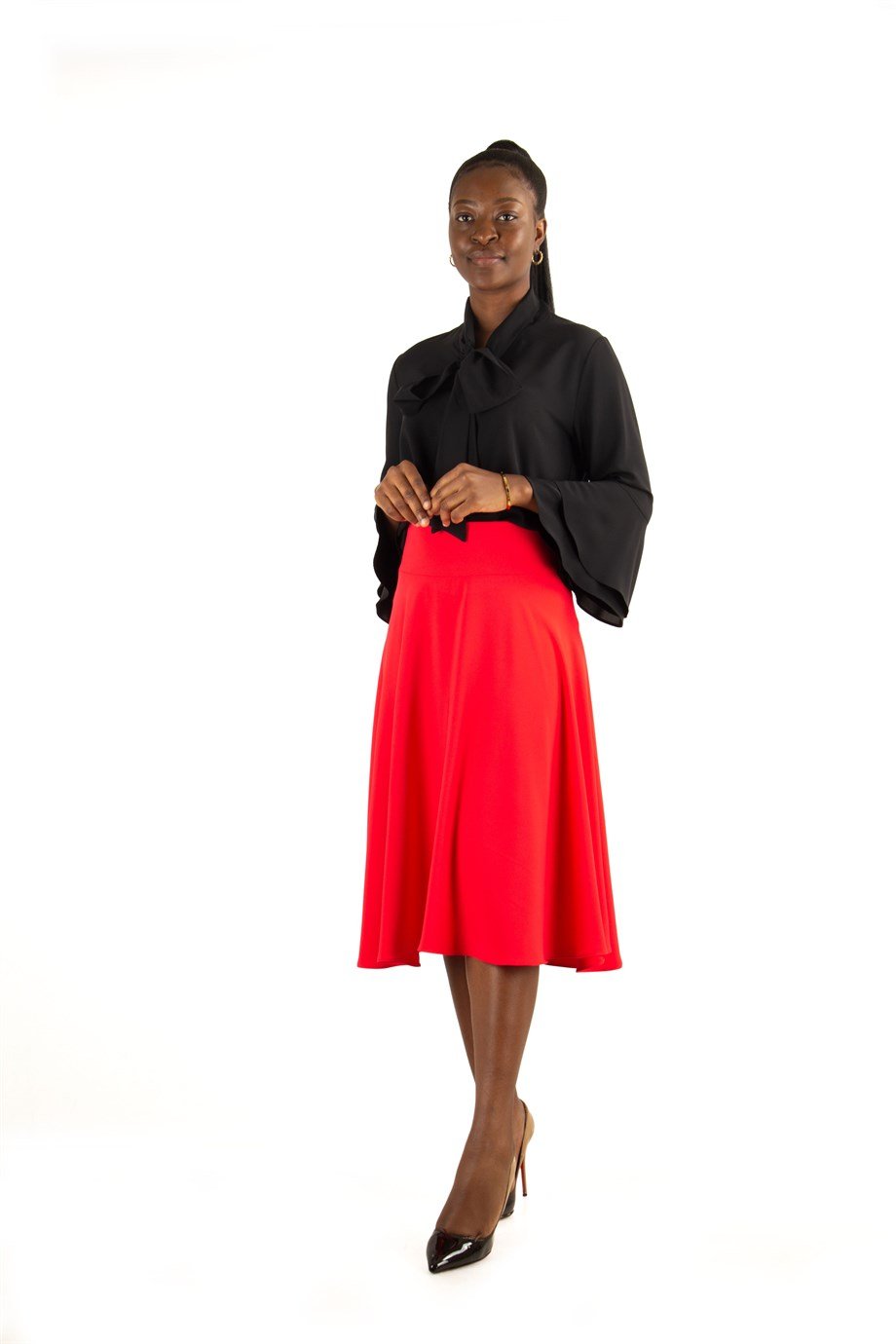 High Waisted Flared Skirt - Red - Wholesale Womens Clothing Vendors For  Boutiques