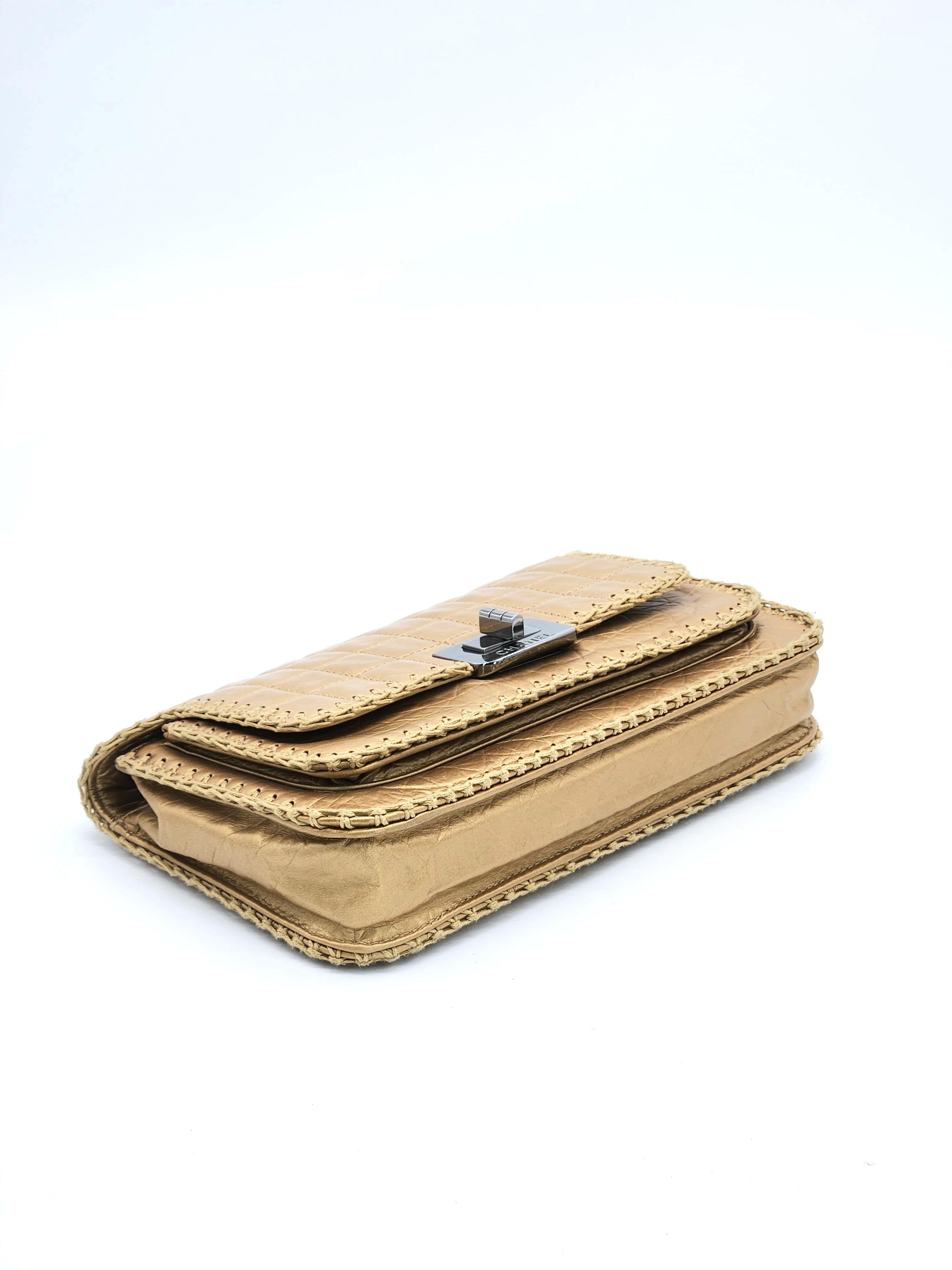 Chanel Vintage Gold Whipstitch Square Quilt Reissue Flap Bag