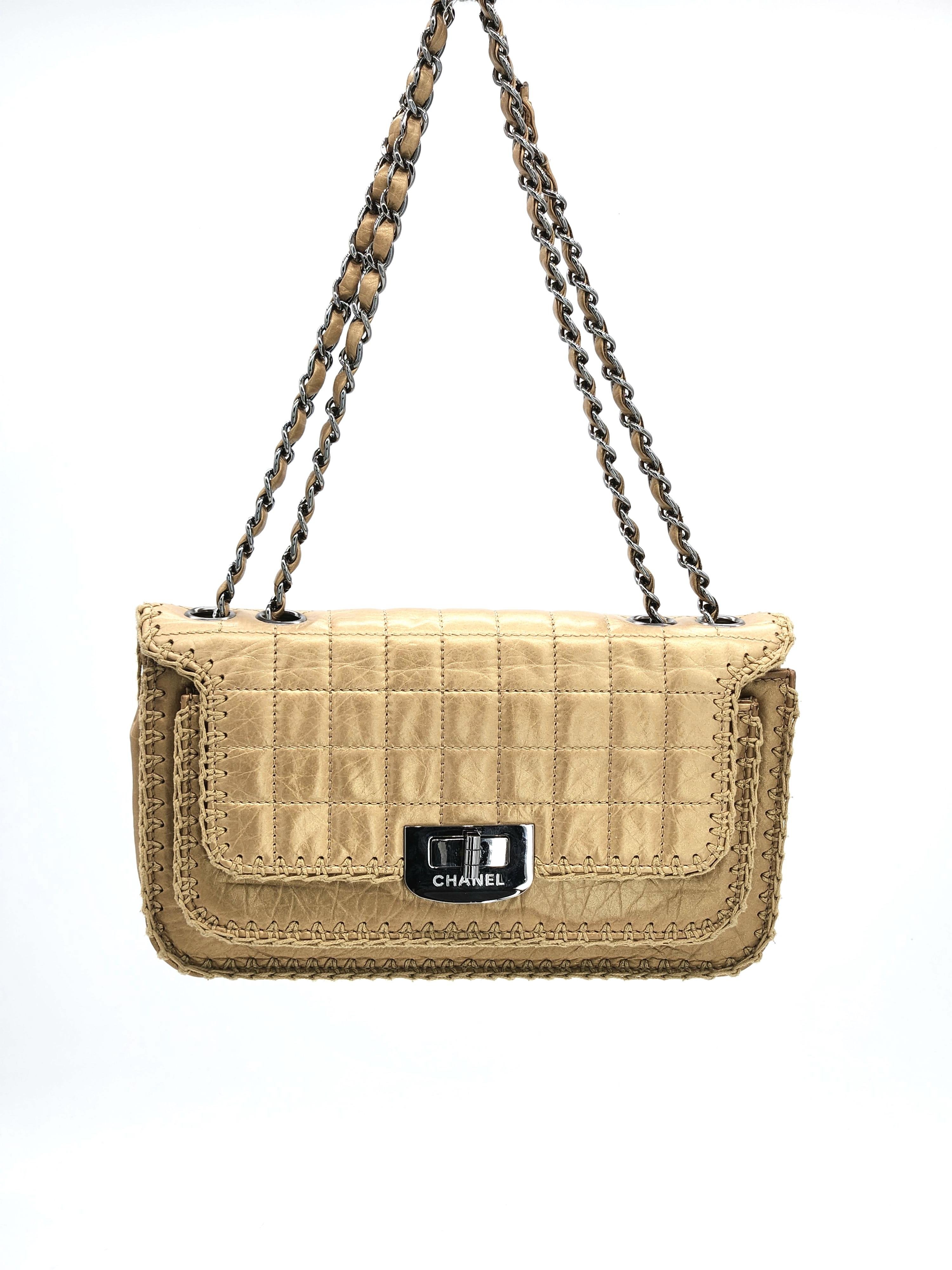 Chanel Vintage Gold Whipstitch Square Quilt Reissue Flap Bag