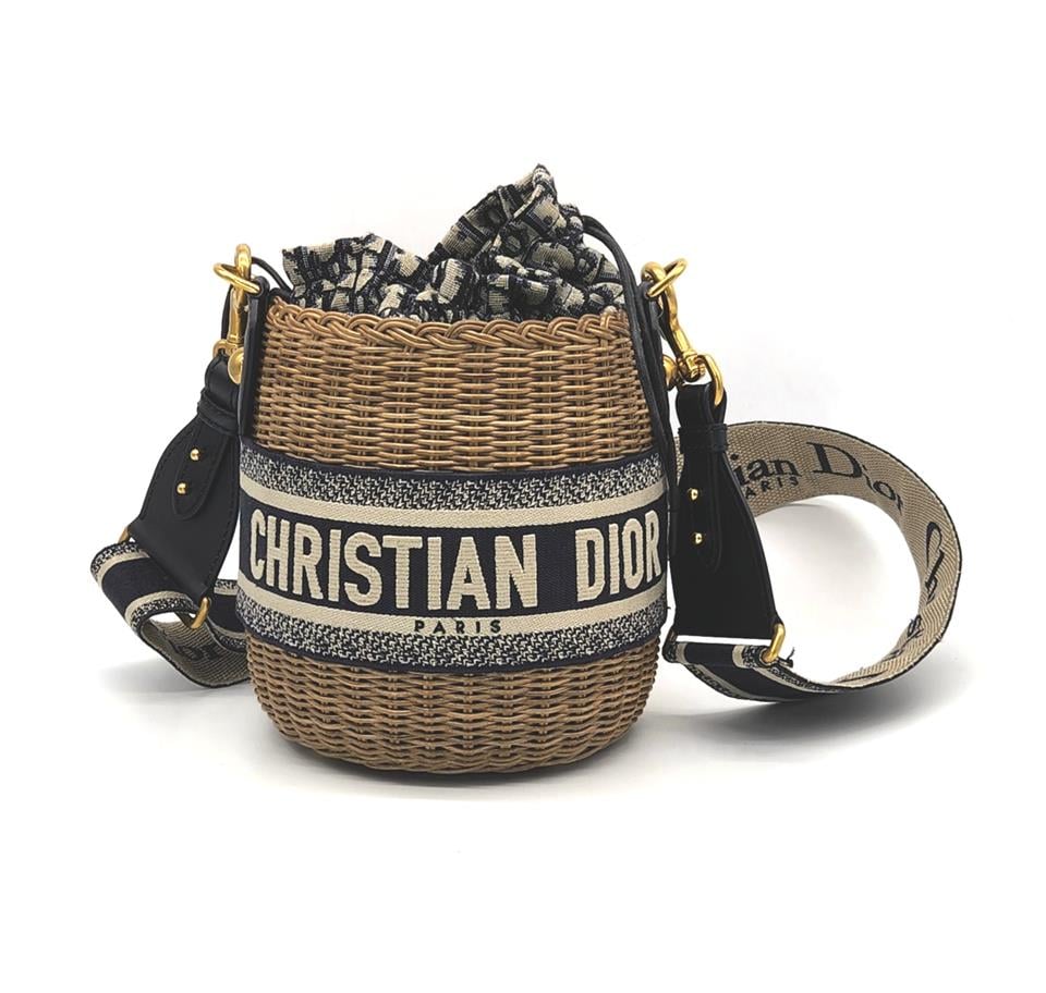 Christian Dior Wicker Bucket Bag, Navy, New in Box WA001