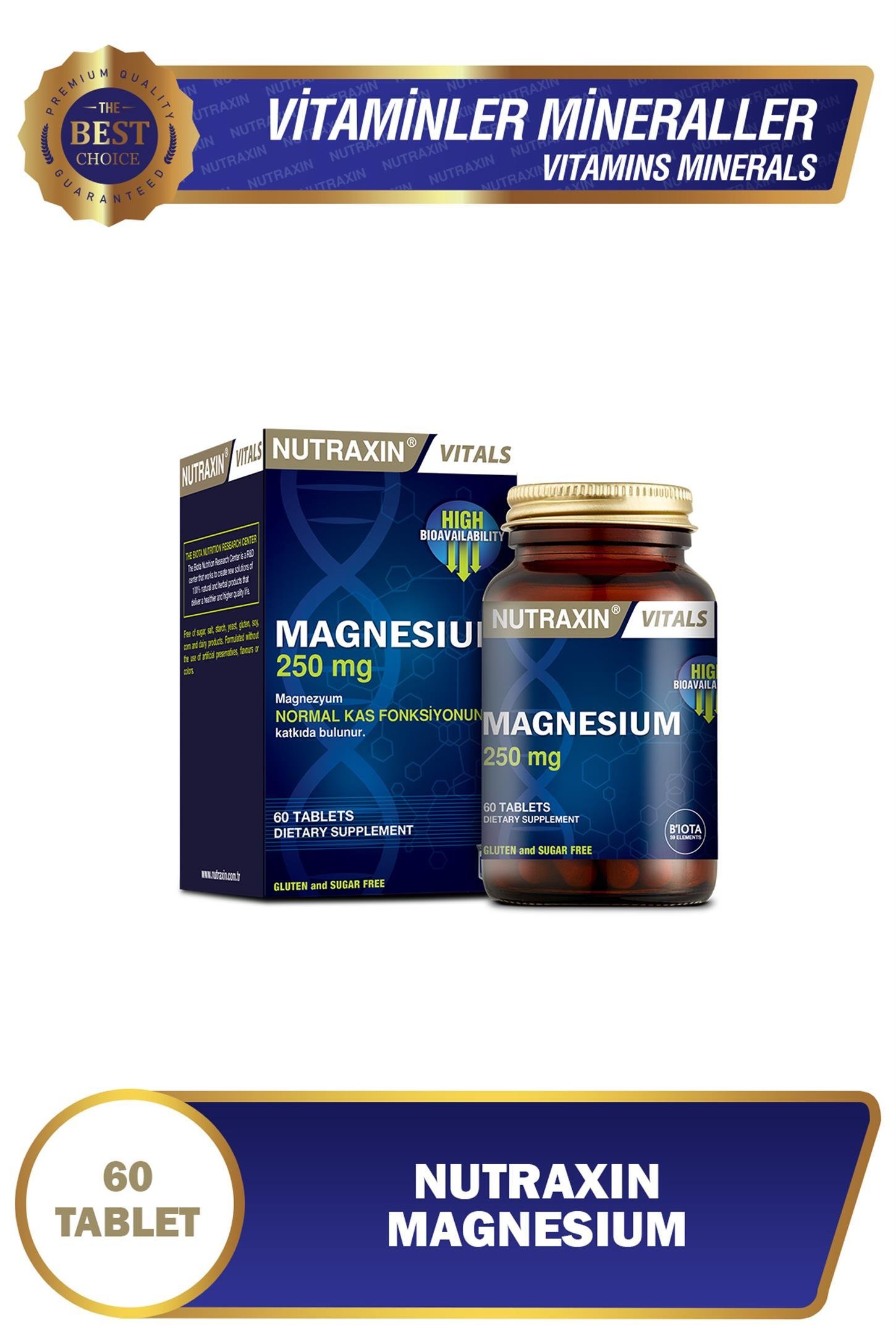 8680512627999 | Nutraxin Magnesium 250 mg 60 Tablet | Kozmovital