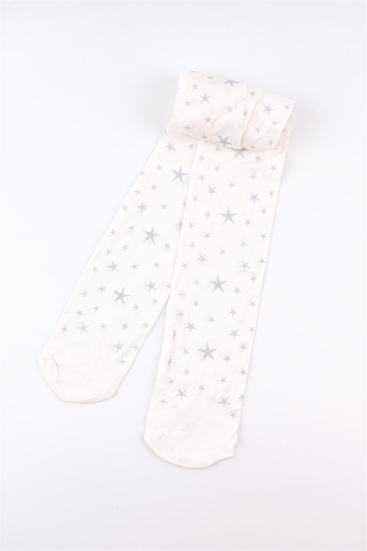 Ekru Simli Yıldızlı Kız Çocuk Muz Külotlu ÇorapLM1025 | Le Mabelle
