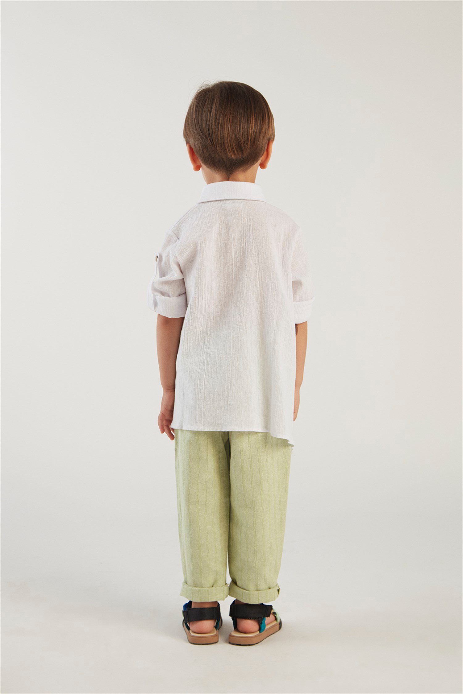 hoQuspoQus Erkek Çocuk İkili Takım (Şile Bezi Asimetrik Gömlek - Keten  Pantolon) - Yeşil