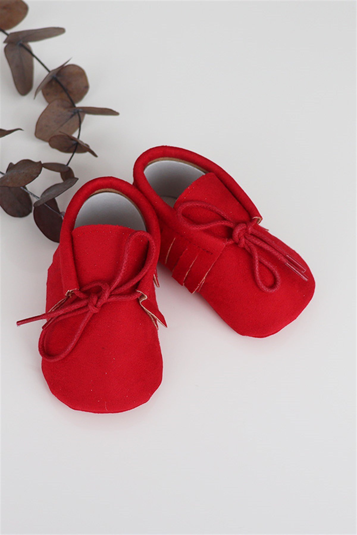 Kırmızı Renkli Süet Bebek Makosen Ayakkabı