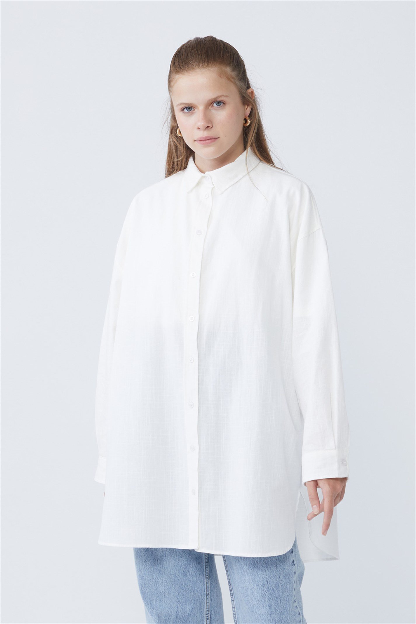 Beyaz Oversize Keten Gömlek | Suud Collection
