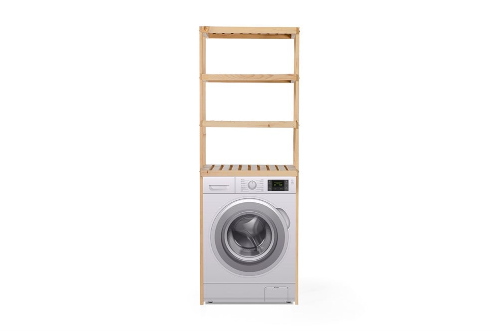Ash-Çamaşır Makinesi Üstü El Yapımı Masif Ahşap Dolap