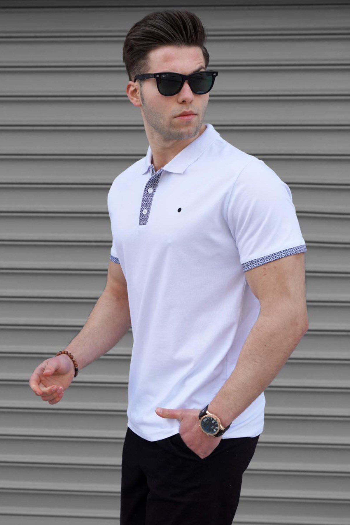 Beyaz Düz Polo Yaka Erkek Tişört - Madmext