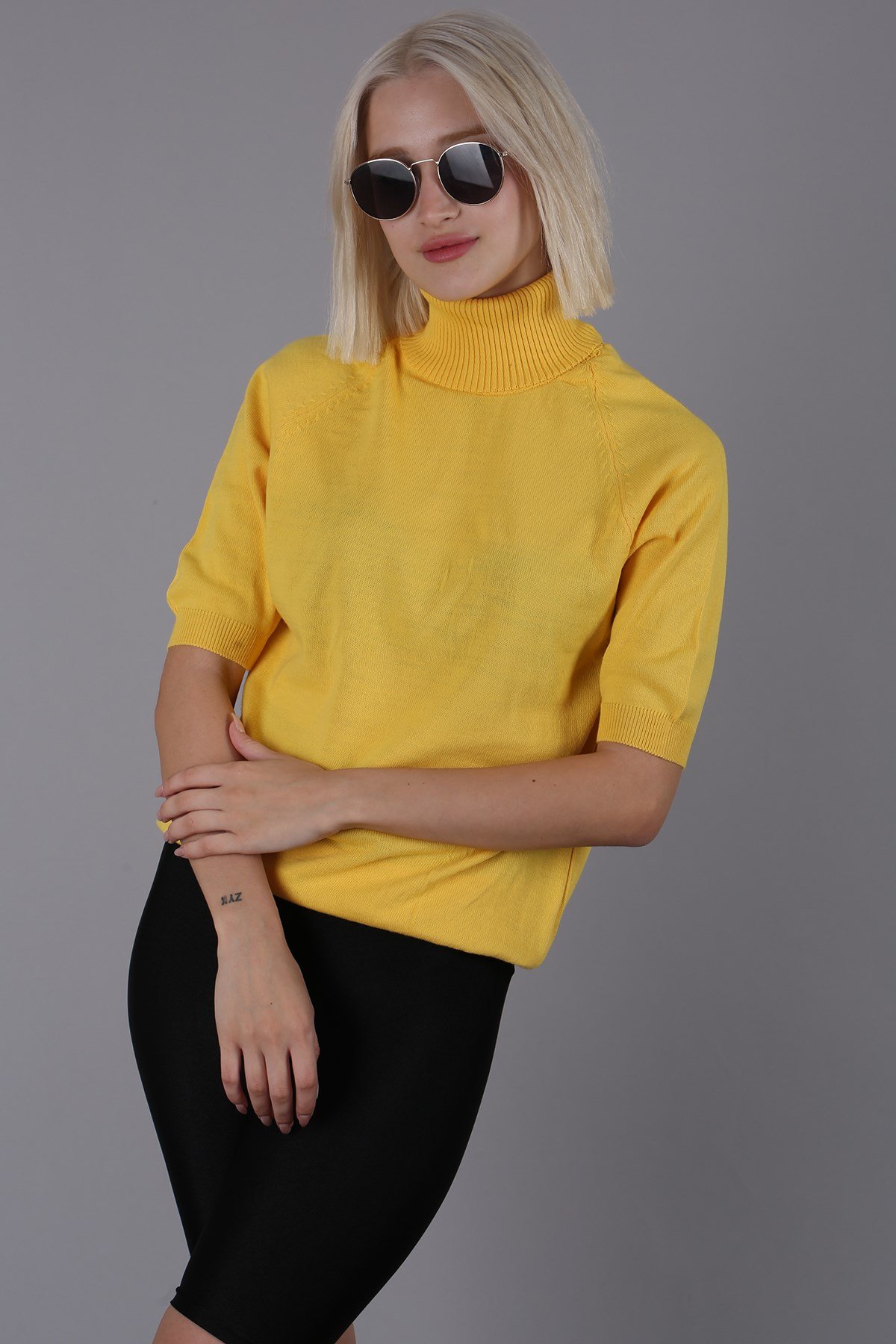Yellow High Neck Knitwear Sweater -- Mad Girls -- Madmext