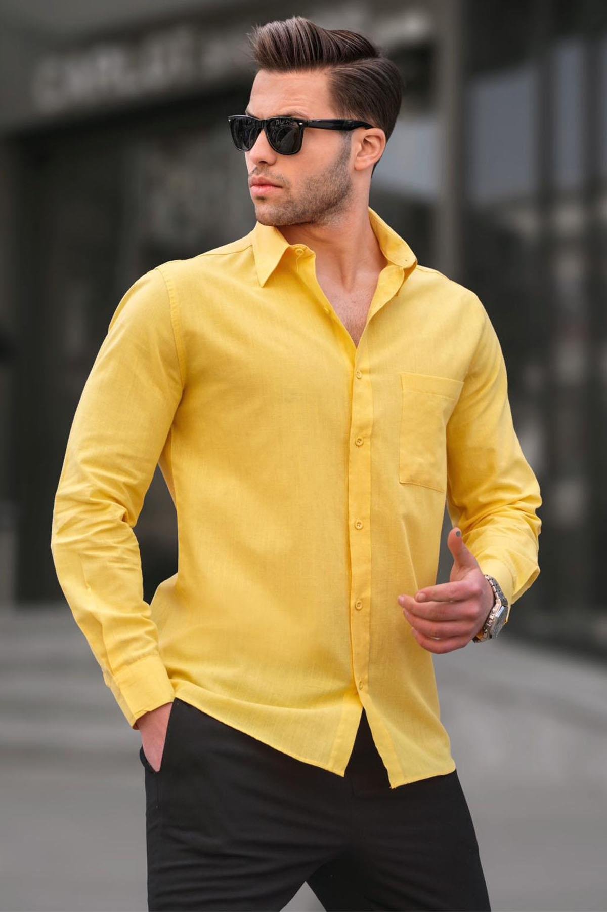 Sarı Regular Fit Erkek Gömlek - Madmext