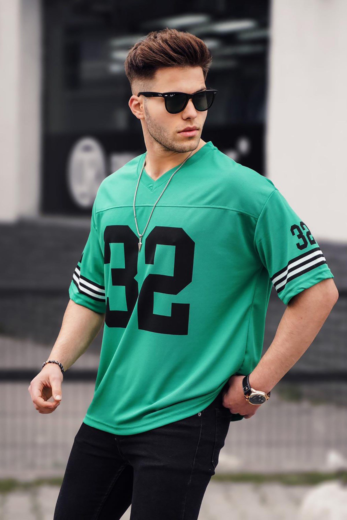 Men Printed Green Oversize T-Shirt -- Madmext