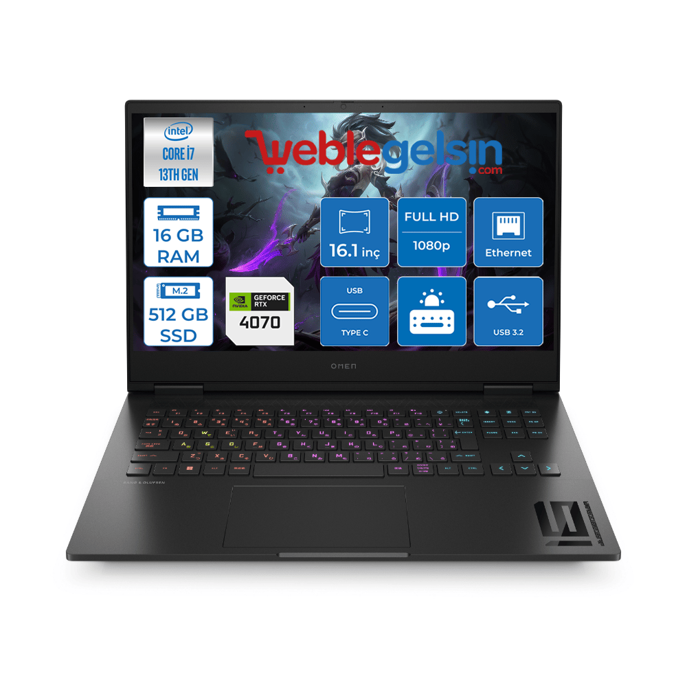 Hp Omen Laptop 16-WF0023NT i7 13700HX 16GB DDR5 512GB SSD 8GB RTX4070 16.1  Inç 144Hz IPS Fhd Freedos Taşınabilir Bilgisayar OMEN7Q7X5EA01 | Weblegelsin
