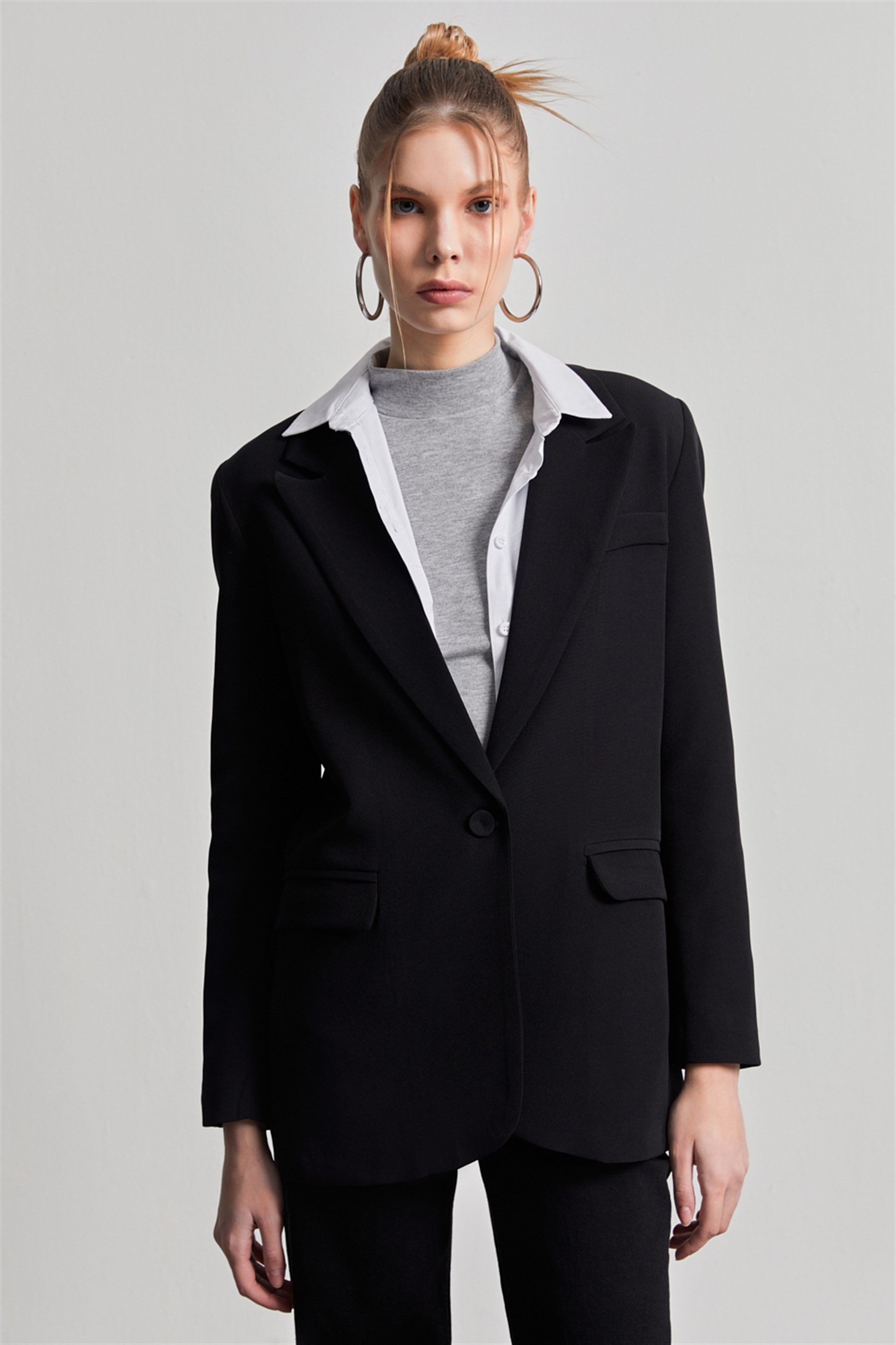 Kadın Siyah Oversize Blazer Ceket | YOUR NAME