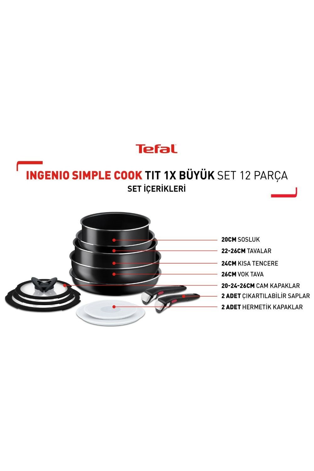 Tefal L15392 Ingenio Tit 1X SimpleCook Tava ve Tencere Seti 12 Parça  (Teşhir & Outlet) - 2100125537