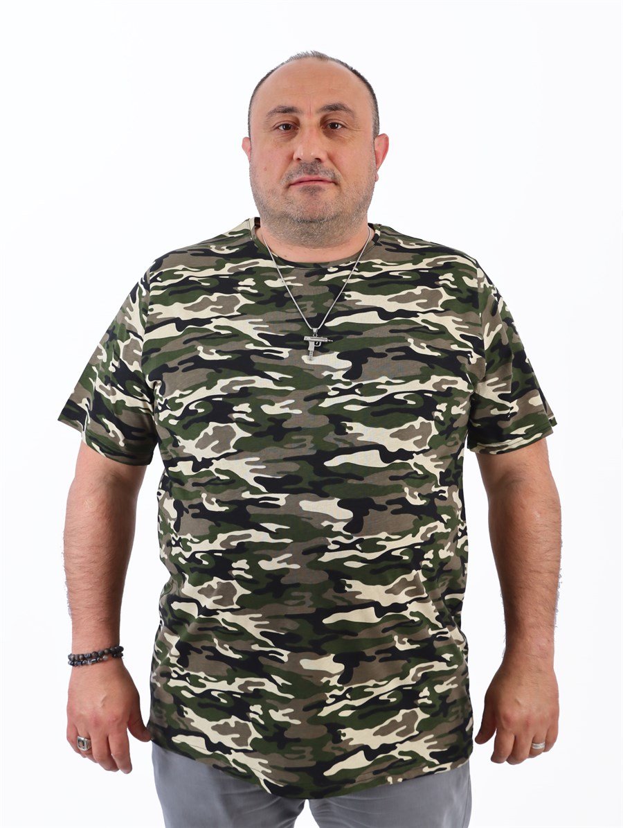 MocGrande Erkek Büyük Beden Tişört Full Camouflage 22142-HAKI