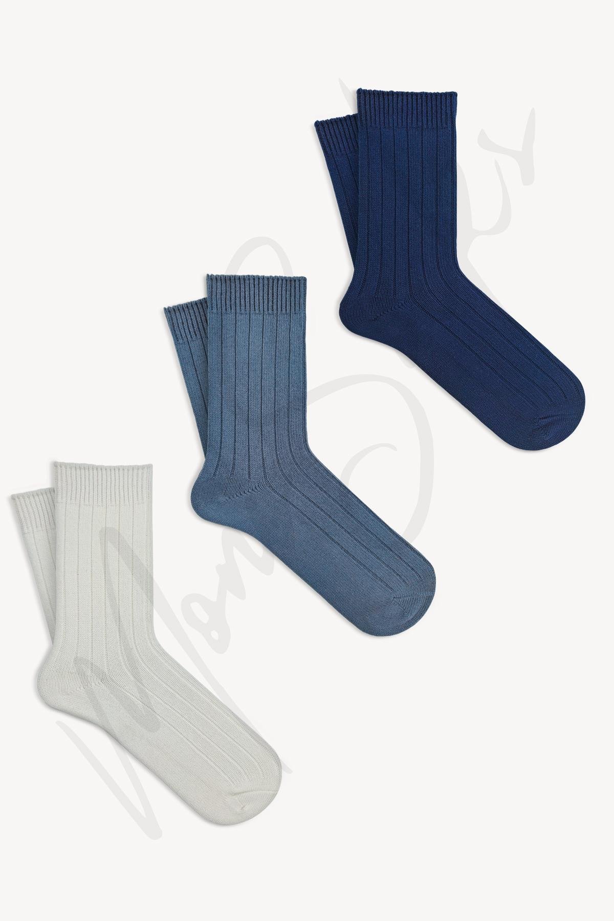 Mono Socks 3'lü Fitilli Pamuklu Orta Boy Kalın Kışlık Çorap