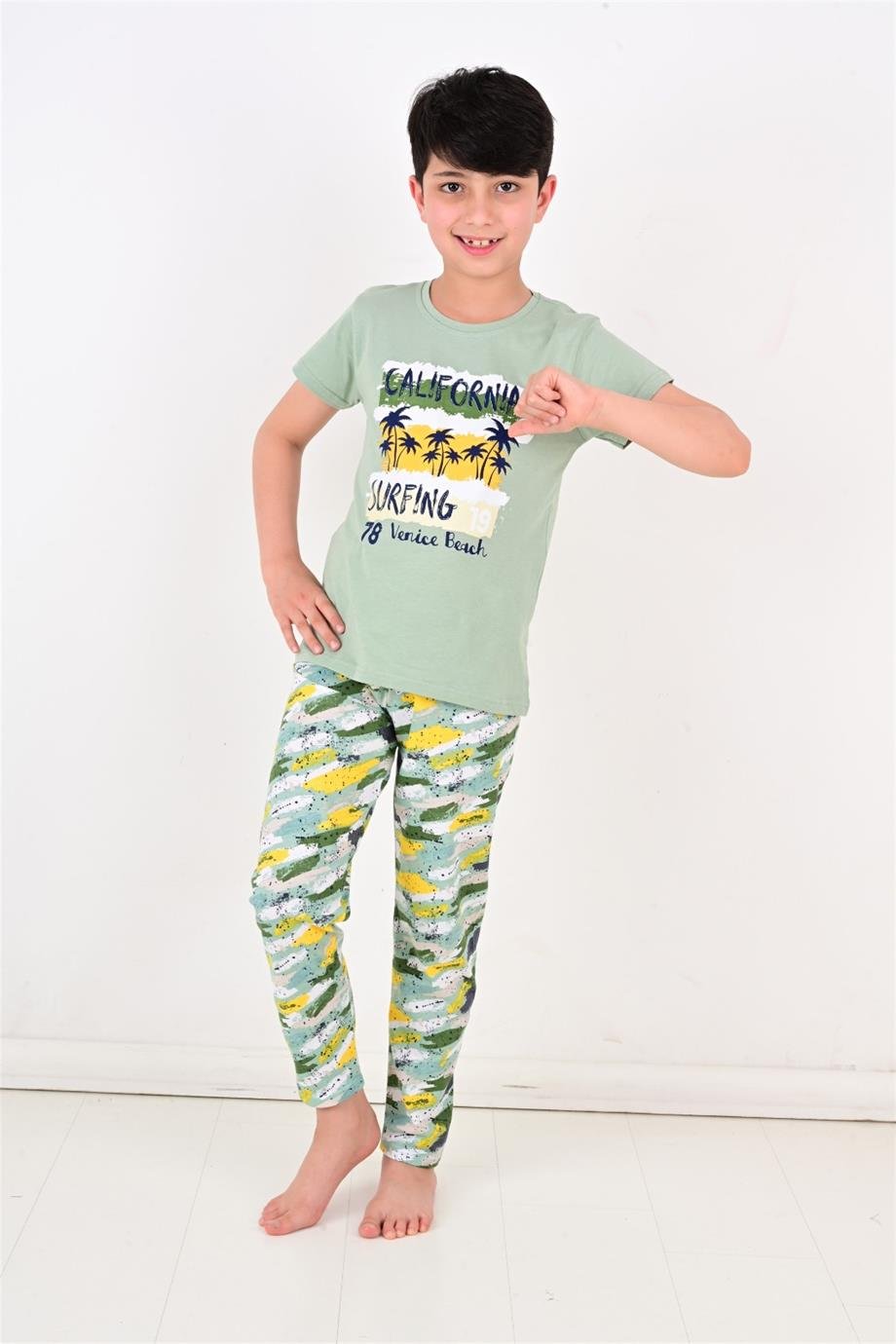 erkek çocuk kısa kollu pijama takımı california yeşil
